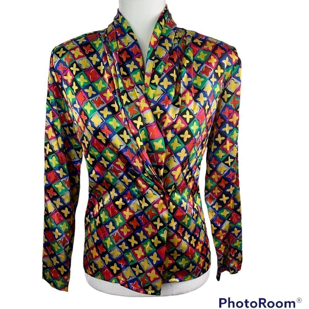 Vintage Petite Impressions Multiple Color Satin Blouse